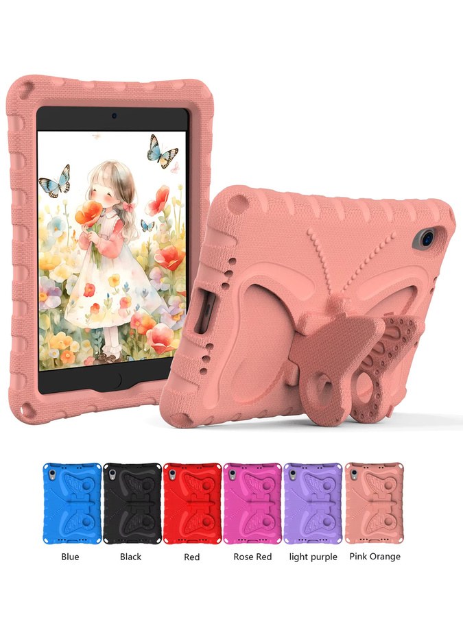Stoßfeste Kinderhülle für Apple iPad mini 7 (A17 Pro), mini 6, mini 5, mini 4, mini 3, mini 2, mini 1 in Pink mit Butterfly-Ständerabdeckung - Bild 3