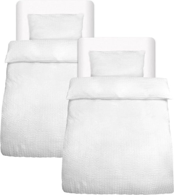 Beautissu 4-teiliges Seersucker Bettwäsche-Set aus Microfaser in Weiß, Bettbezug Breite: 155 cm, Tiefe: 200 cm und 2 Kissenbezüge Breite: 40 cm, Tiefe: 80 cm - Bild 1