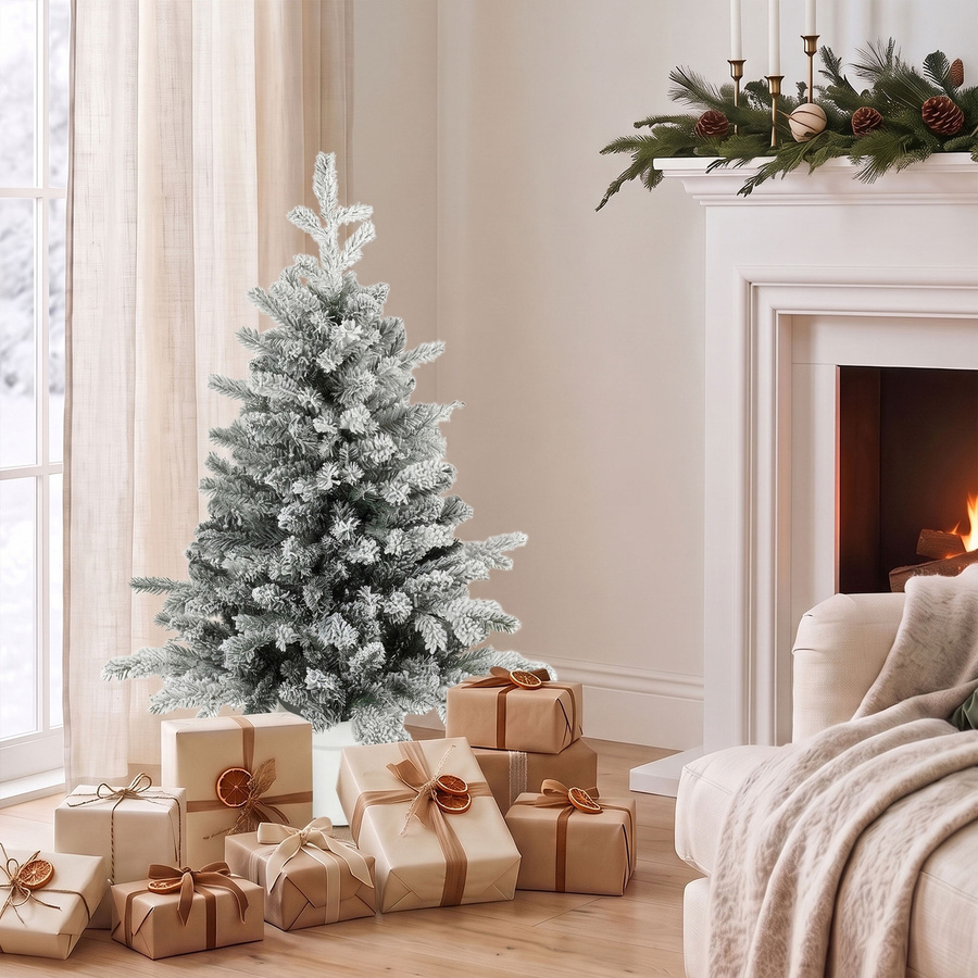 HOMCOM Mini Weihnachtsbaum mit Schnee-Effekt in Weiß, Tischbaum mit 296 Zweigspitzen, Höhe: 90 cm - Bild 2