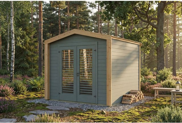Weka Holz-Gartenhaus Killarney mit Satteldach in Grau-Grün lasiert, B/T/H: 261 x 263 x 241 cm - Bild 1