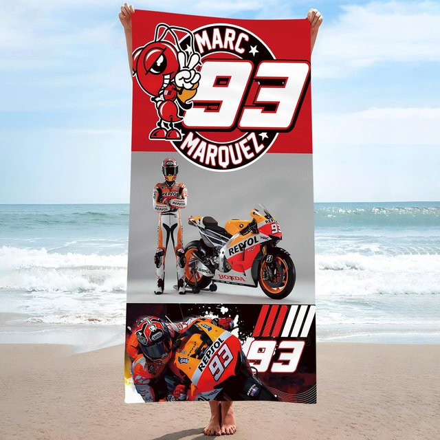 JMG Household Supplies M-Marquezs Motorrad Strandtuch mit Anime-Print, Mehrfarbig, B: 75 cm, L: 150 cm - Bild 1