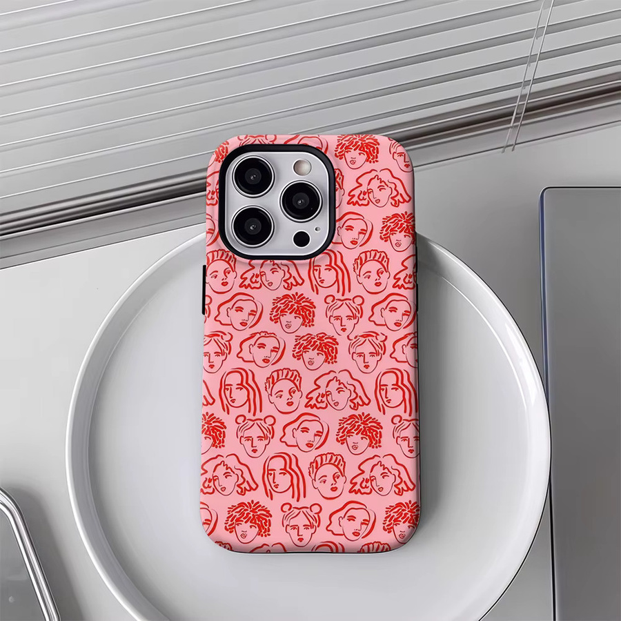 Line – Drawn Faces Handyhülle für iPhone 17 16 15 14 13 12 11 Pro Max Plus mit doppelschichtiger Rückseite in Pink - Bild 4