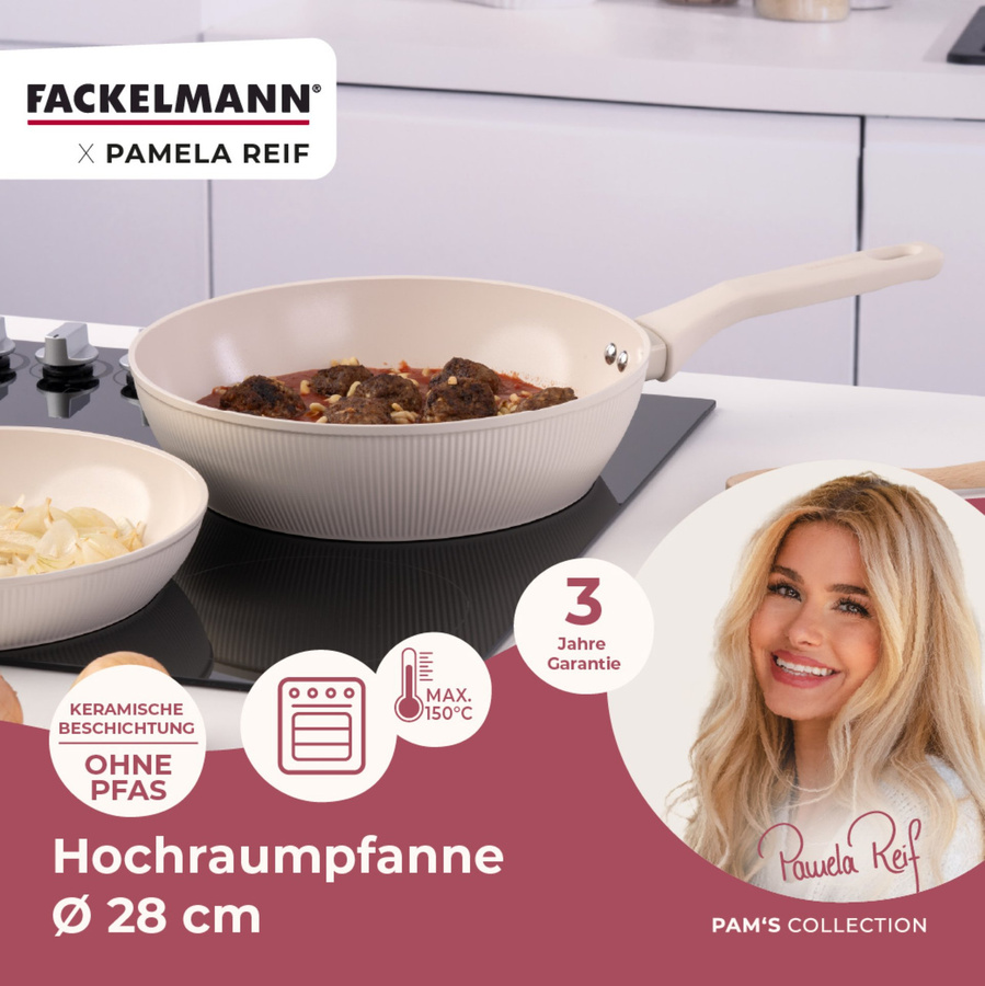 Fackelmann Pamela Reif Hochrandpfanne Shell in Beige aus Keramik und Aluminium, Durchmesser: 28 cm - Bild 2