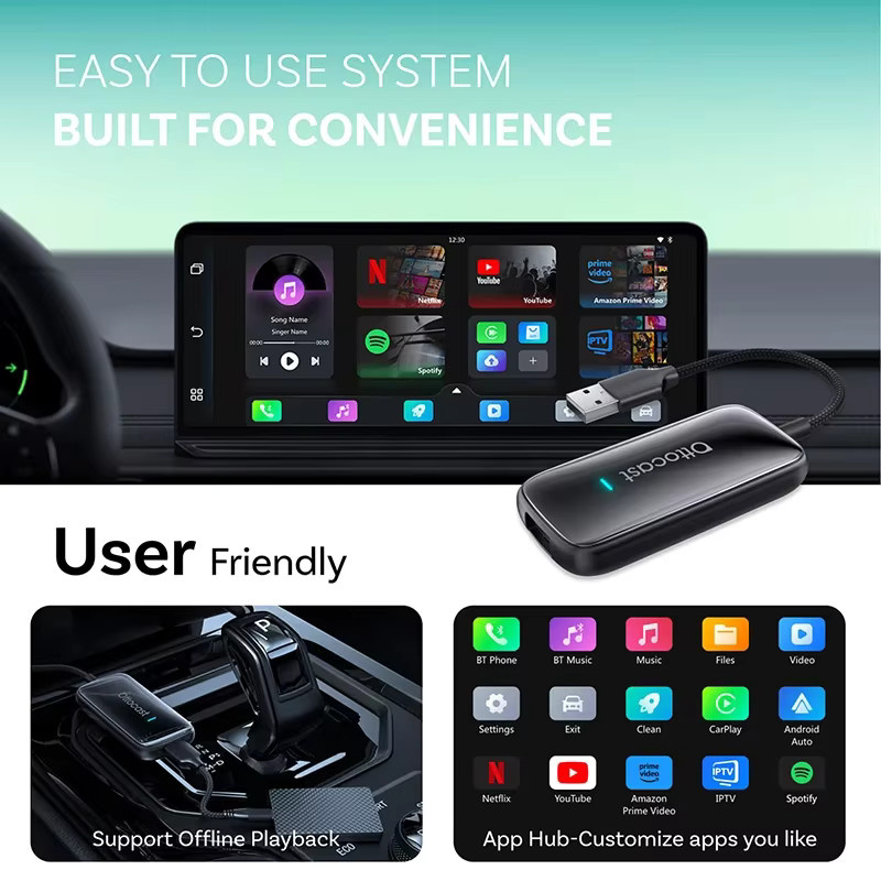 OTTOCAST Play2Video Ultra Wireless CarPlay und Android Auto Adapter mit integrierter YouTube und Netflix Video Box in Schwarz - Bild 2