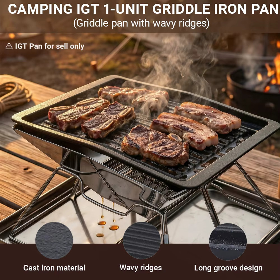 Pandatour IGT Gusseisen-Grillpfanne Schwarz, antihaftbeschichtete geriffelte Bratpfanne für Steak und BBQ, kompatibel mit rechteckiger Grillplatte - Bild 2
