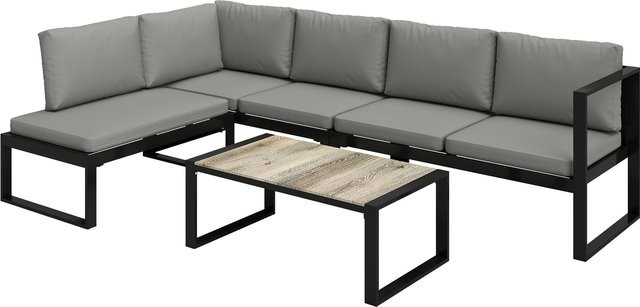 Outsunny Außen-Eck-Gartenlounge für 5 Personen mit Couchtisch und Kissen, modulare L-Form Gartenmöbel aus Metall und Textilene, Grau, Aosom - Bild 1