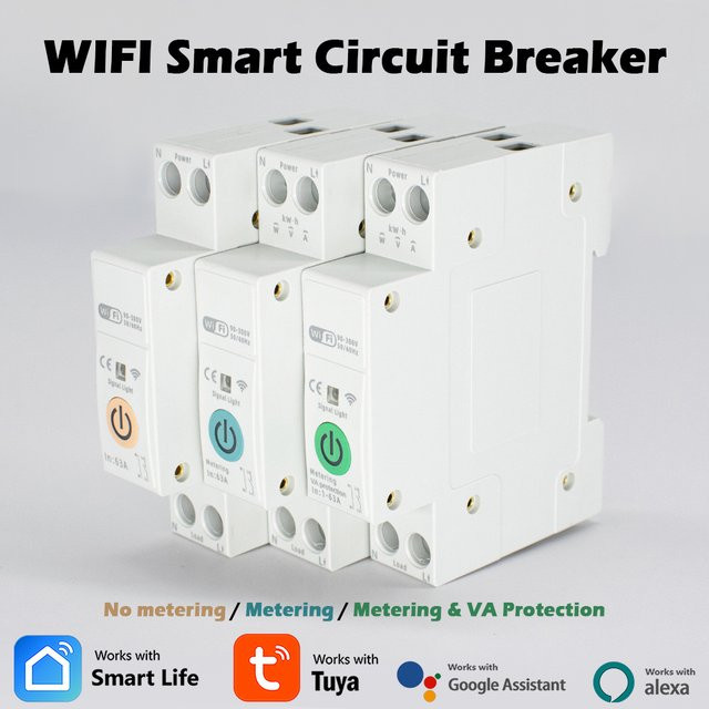 Tuya Smart WLAN Leitungsschutzschalter mit Strommessung 63A, 1P, Weiß, kompatibel mit Alexa - Bild 1