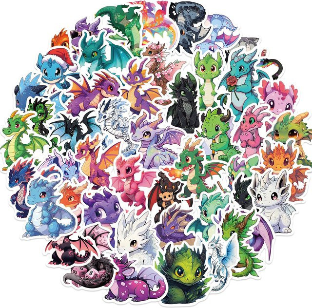 50 Stück Cartoon Drachen Aufkleber von Rui Di in Multicolour für Scrapbooking, Laptop, Gepäck und Auto Dekoration - Bild 1