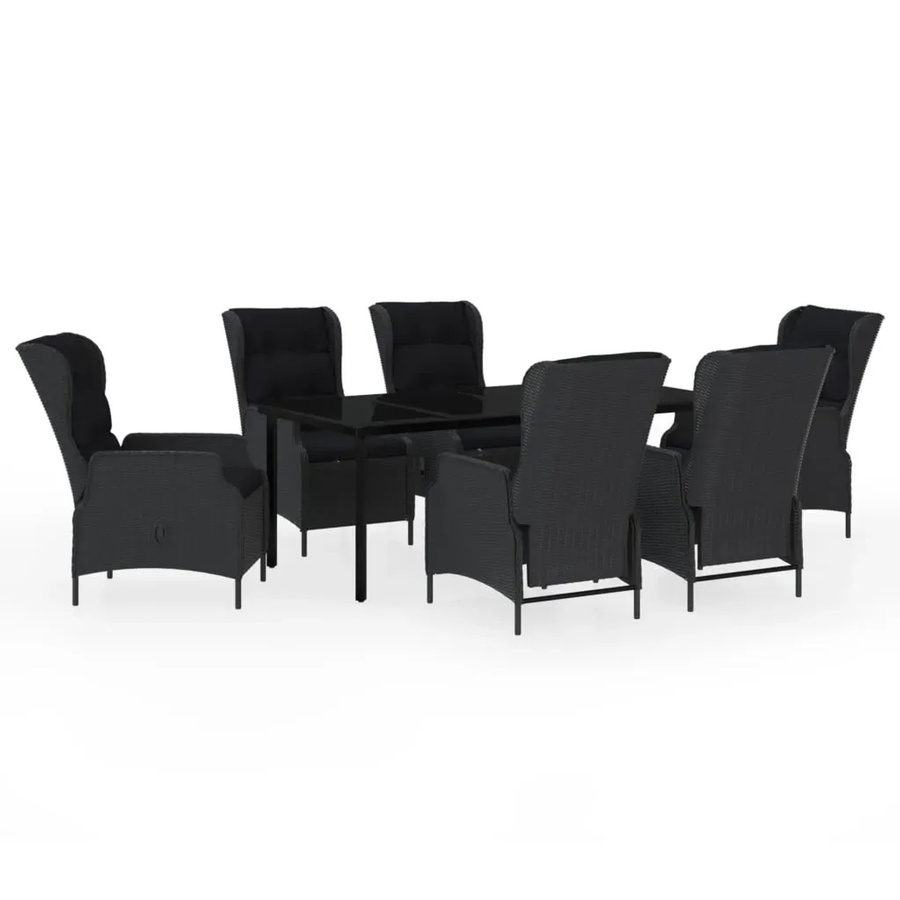 vidaXL 7-teilige Garten-Essgruppe aus PE-Rattan und Glas in Dunkelgrau - Bild 2