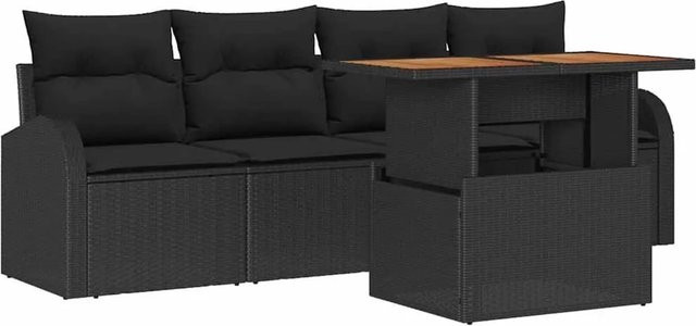 vidaXL Garten-Sofa-Set 5-tlg. in Schwarz mit Kissen und Couchtisch aus pulverbeschichtetem Stahl - Bild 1