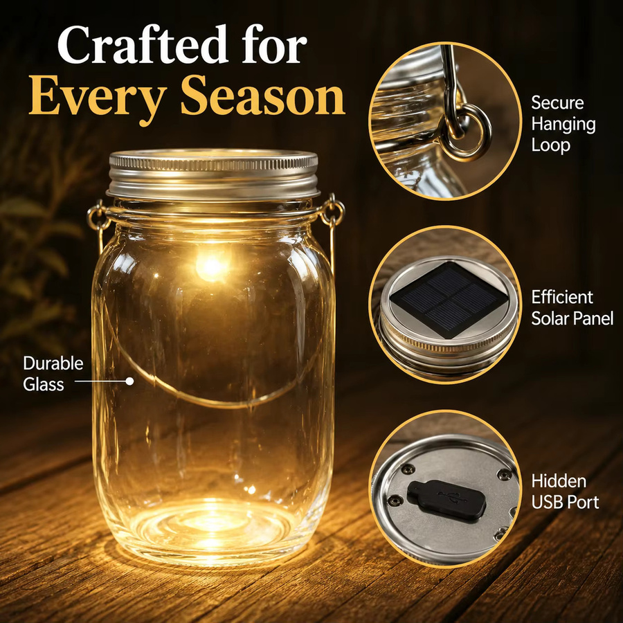 12er-Pack Solar-Einmachglas-Lichter aus Glas in Transparent mit warmweißem LED-Licht für Garten und Terrasse - Bild 5
