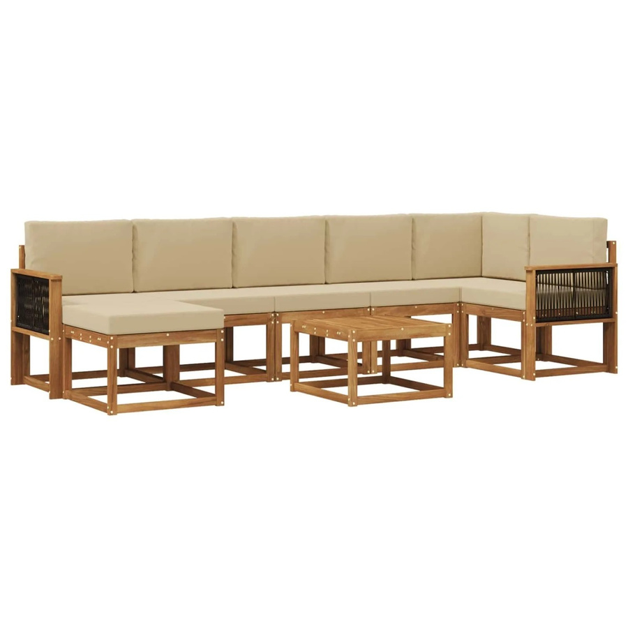 vidaXL Outdoor-Sofagarnitur L-Form aus Akazienholz mit 8 Kissen in Natur und Beige - Bild 2