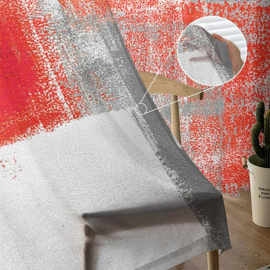 Yiran Furniture Transparenter Tüll-Vorhang mit abstraktem geometrischem Ölgemälde-Design in Rot, Grau und Weiß, Breite: 135 cm, Höhe: 115 cm - Bild 1