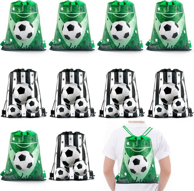 WEIGAO Fußball Kordelzugbeutel für Kinder, 5 oder 10 Stück, Grün, Sportliche Goodie Bags für Geburtstagsfeiern - Bild 1