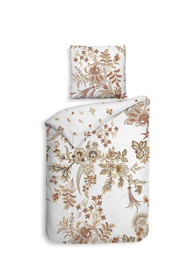 Heckett & Lane Mako-Satin Bettwäsche Ceyda White Paisley Blätter Zweige Wende, Farbe: Weiß, B/H: 135 x 200 cm mit Kissenbezug 80 x 80 cm - Bild 1