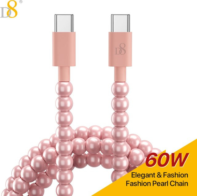 D8 USB-C zu USB-C Ladekabel 60W USB 2.0 Typ-C Schnellladekabel für iPhone 15, 15Pro, 15Plus, 15Pro in Weiß oder Pink - Bild 1