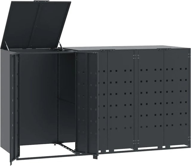 DELUKE Mülltonnenbox GORILO Mülltonnenverkleidung für 3 Tonnen aus Stahl in Anthrazit, B/T/H: 207 x 79 x 117 cm - Bild 1