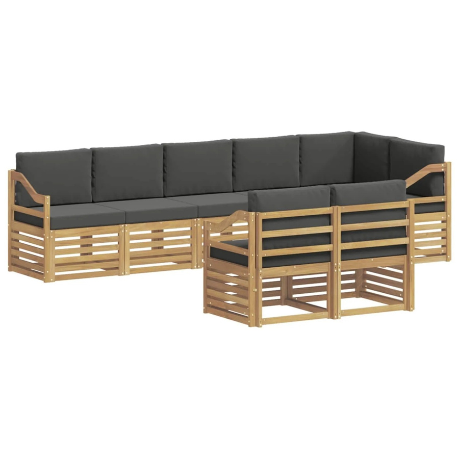 vidaXL Outdoor-Sofagarnitur in L-Form aus Akazienholz mit Polstern, 8-teiliges Set in Anthrazit und Weiß - Bild 2