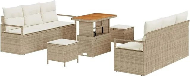 vidaXL 9-teilige Garten-Sofagarnitur aus Polyrattan und Akazie in Beige mit Kissen - Bild 1