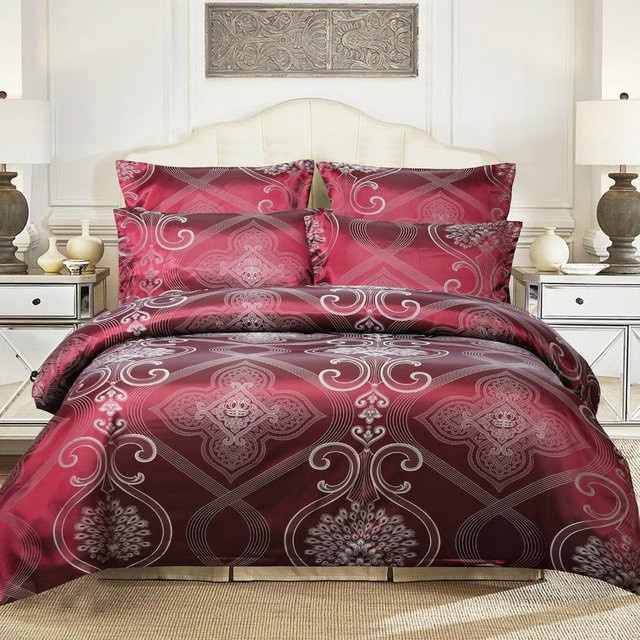 Dreiteiliges Jacquard-Bettwäsche-Set Get to bed in Rot, bestehend aus Bettbezug und Kissenbezügen, Breite: 200 cm, Höhe: 230 cm - Bild 1