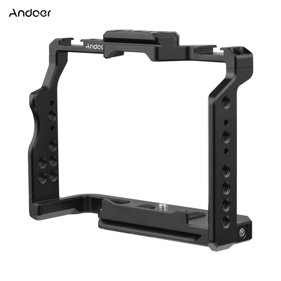 Andoer Kamerakäfig aus Aluminiumlegierung in Schwarz mit zwei Kaltschuhhalterungen und 1/4-Zoll-Gewinden für Sony A7IV und A7III - Bild 4