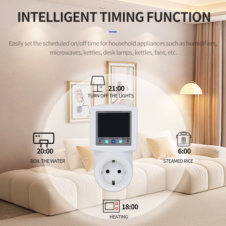 TOMZN WIFI Smart Multifunktions-6-in-1-Steckdose in Weiß mit Tuya-Unterstützung, Prepaid-Zyklus-Timer sowie Spannungs- und Stromschutz zur Messung von V, I, Hz, PF, kW und kWh - Bild 4