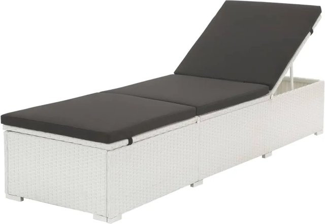 Furnicato Sonnenliege aus weißem Poly Rattan mit wetterfester Auflage und verstellbarer Rückenlehne - Bild 1