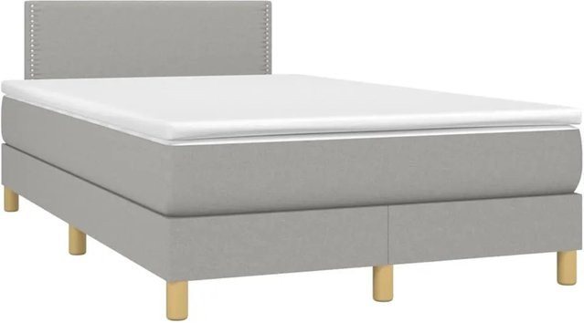 vidaXL Boxspringbett mit Matratze in Hellgrau, Hybridbett mit LED-Unterbettbeleuchtung und USB-Ladeport, B/T: 120 x 190 cm - Bild 1