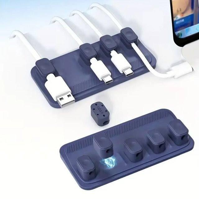 AILEHKUO Selbstklebender Silikon-Magnetkabel-Organizer für USB-C Kabel in Schwarz - Bild 1