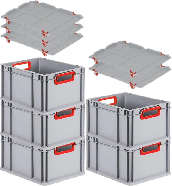 PROREGAL Spar Set 5x Eurobox Nextgen Color mit Auflagedeckel und Schiebeschnappverschlüssen, Farbe Rot, H x B x T: 22 x 30 x 40 cm - Bild 1