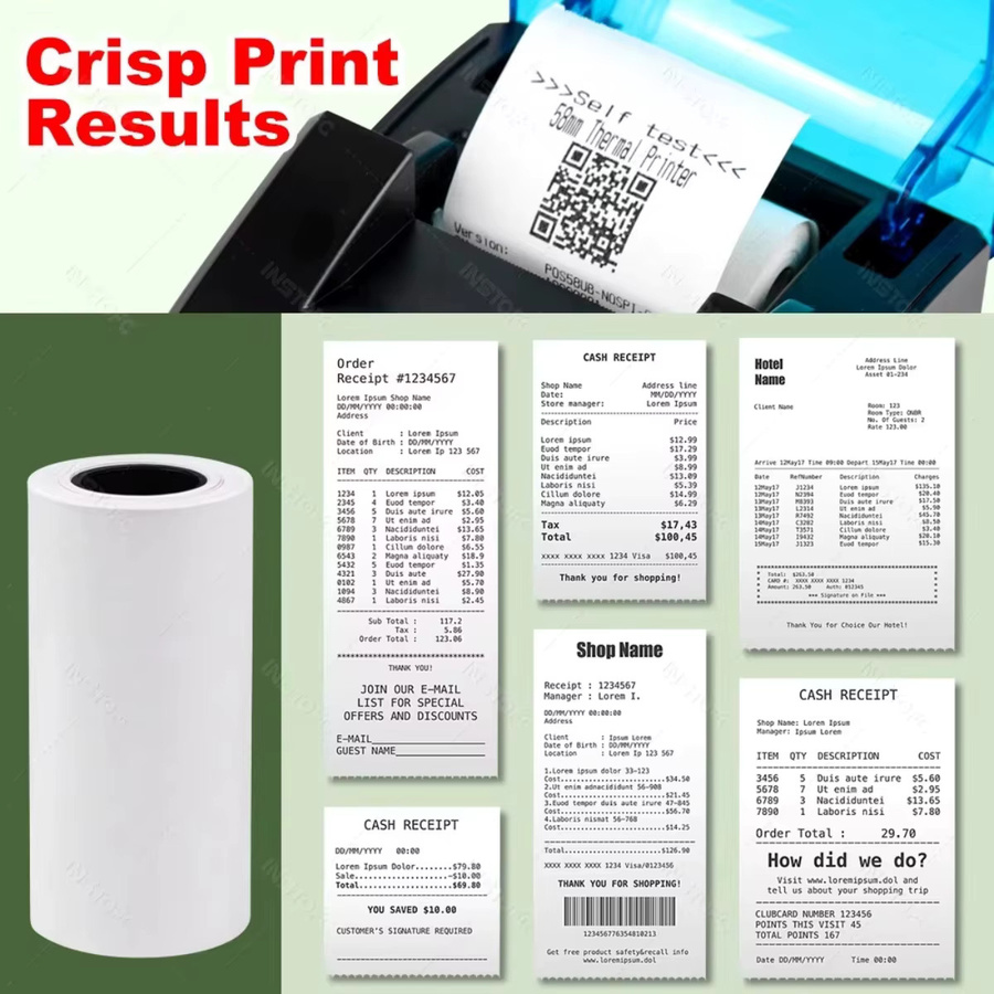 Papel Termica Thermobonpapier in Weiß für Mini 58 mm Bluetooth-Thermodrucker, B: 57 mm, H: 30 mm - Bild 2