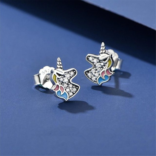 Ohrstecker 925 Silber, Einhorn, Zirkonia, Damen - Bild 1