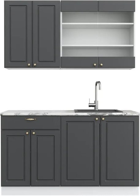 Vicco Küchenzeile Fame-Line Single in Landhausstil, Weiß/Anthrazit/Gold, Breite: 140 cm - Bild 2