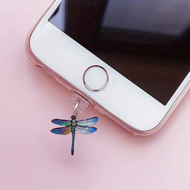 Transparenter Acryl-Staubschutzstecker mit 2D Dragonfly Design für iPhone und USB-C Android Smartphones - Bild 1