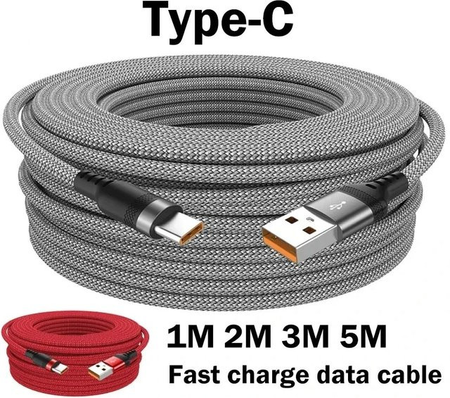 USB-A auf Typ-C Schnellladekabel mit 6A und Nylon-Datenkabel in Grau - Bild 1