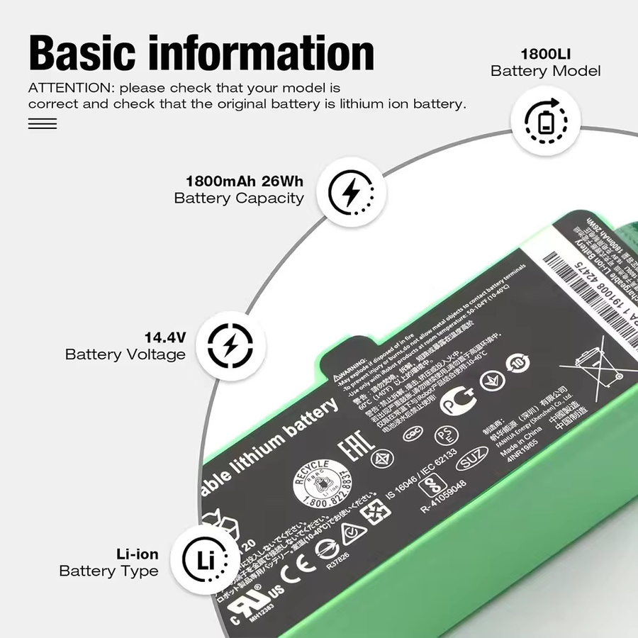 ALalito Li-Ionen-Akku 14,4 V 12,8 Ah in Grün für iRobot Roomba Saugroboter der 600, 700, 800 und 900 Serie - Bild 3