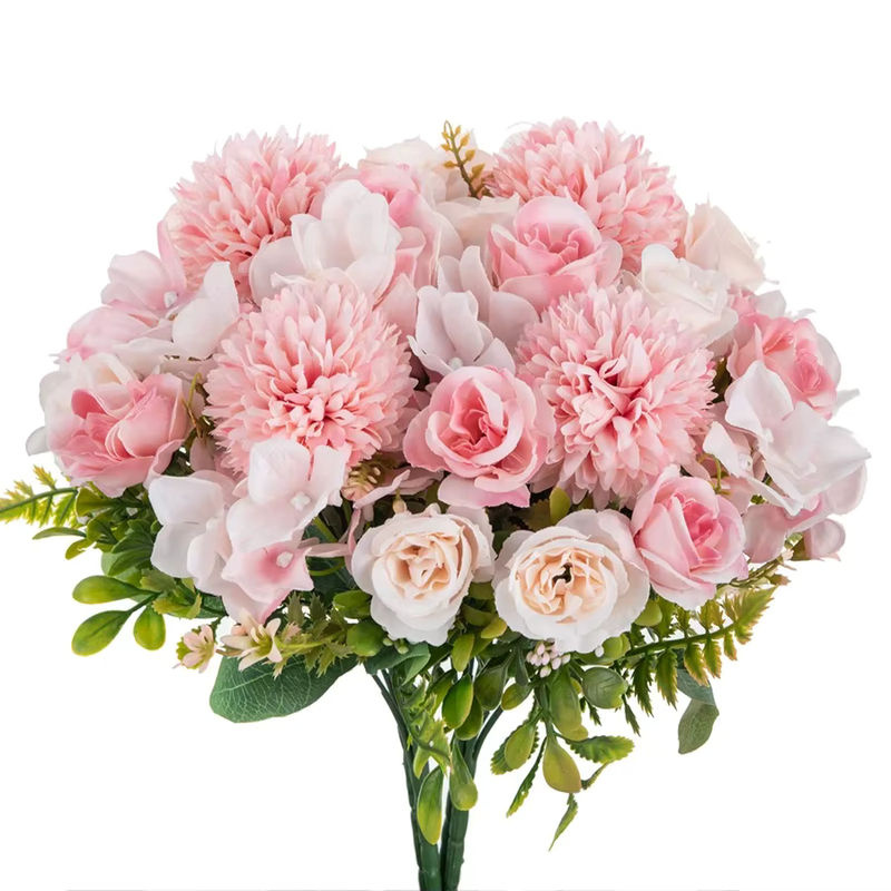 ZQCY Künstlicher Rosen- und Chrysanthemenstrauß aus Textil in Rosa für Hochzeit und Dekoration - Bild 3