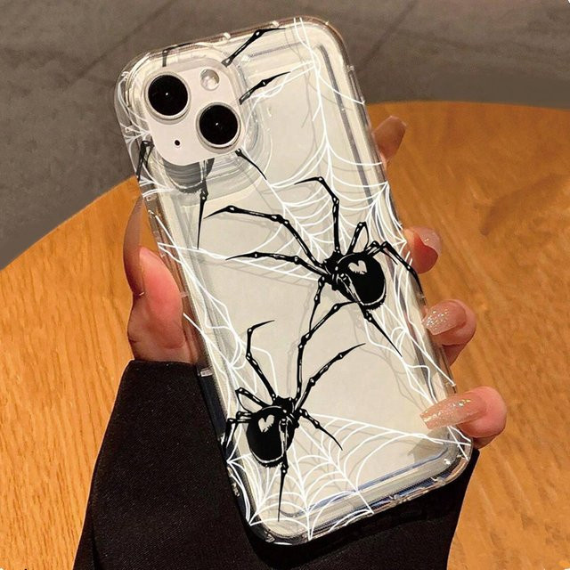 Stoßfeste Handyhülle im Spinnennetz-Design für Apple iPhone Modelle in Schwarz und Transparent - Bild 1