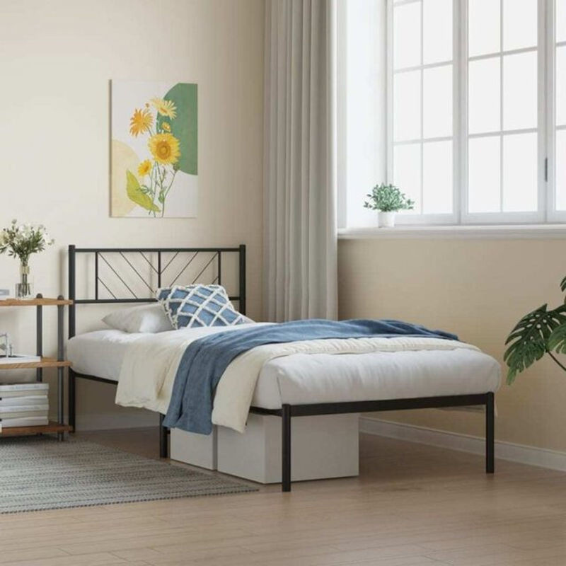 Vidaxl Metallbett mit Kopfteil in Schwarz, Modernes Bettgestell aus Stahl, B/T/H: 80 x 200 cm - Bild 1