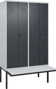 C+P PSA Doppel-Spind Classic PLUS Sitzbank mit 4 Abteilen und Sicherheits-Drehriegel, Farbe: Lichtgrau/Anthrazit, B/T/H: 212,0 x 120,0 x 81,5 cm - Bild 1