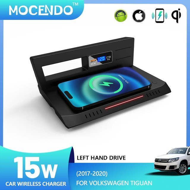 MOCENDO Schnelles kabelloses Qi Auto-Ladepad für Volkswagen Tiguan 2017-2020 LHD, 15W, Schwarz - Bild 1