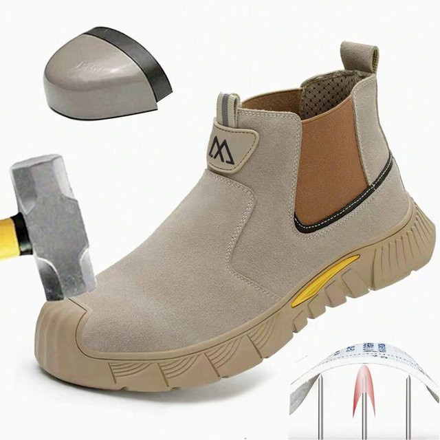 Yuxiang Sicherheitsschuhe für Herren in Beige mit Stahlkappe und Durchtrittschutz für Bergbau und Bauwesen - Bild 1