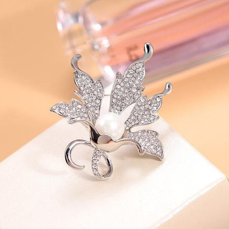 YIRAN Jewelry Brosche Ahornblatt, Strass, Damen, gray