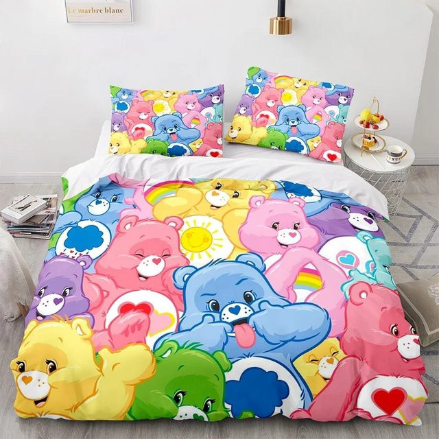 Care Bears Bettwäsche-Set mit Cartoon Anime Design, Kinderbettwäsche aus Polyester, Mehrfarbig, B/H: 90 x 200 cm - Bild 1