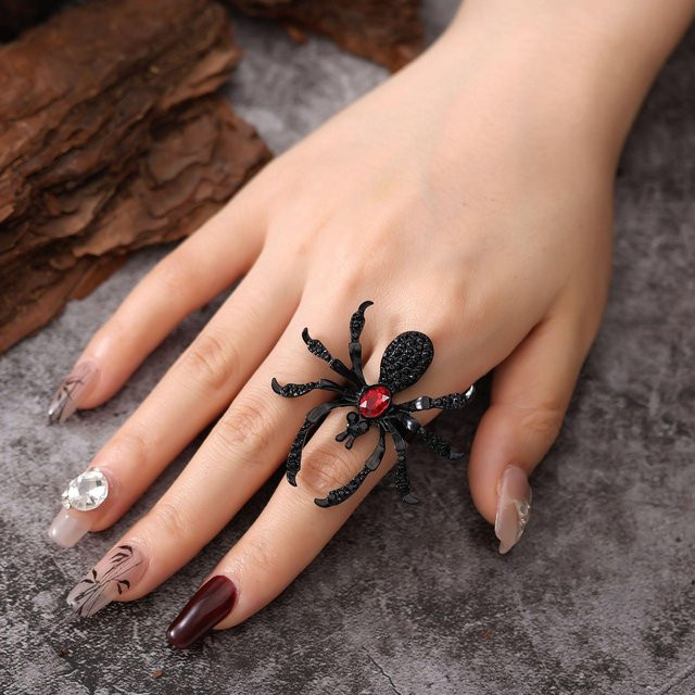 Offener Ring Punk, Metall, Schwarz, Kristall, Damen - Bild 1