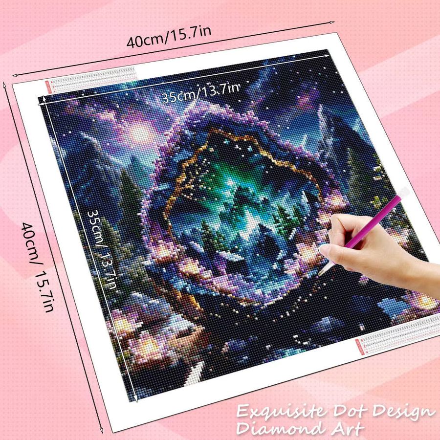 HUACAN Diamant-Gemälde Berglandschaft als Diamant-Mosaik mit Full Round Steinen zur Wandmontage - Bild 2