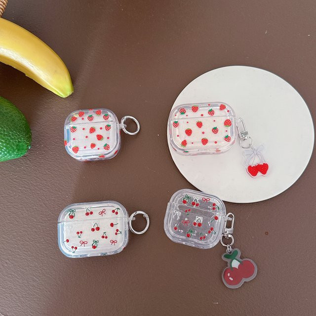 Transparente Kopfhörer-Schutzhülle mit Erdbeer- und Kirsch-Design in Rot für Apple AirPods 1, 2, 3, 4, Pro und Pro 2 - Bild 1