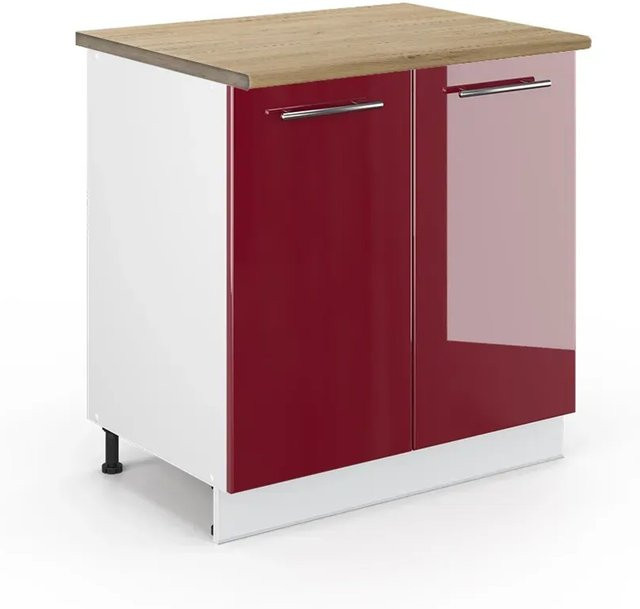 Vicco Spülenunterschrank Fame-Line in Bordeaux Hochglanz und Weiß mit Regal und Eiche-Optik, B/T/H: 80 x 60 x 82 cm - Bild 1