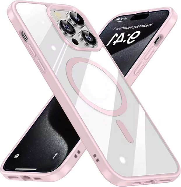 DIXSG Magnetische Luxus Macaron Schutzhülle für iPhone 15 14 13 12 11 Pro Max Plus Mini in Pink mit Wireless Charging Unterstützung - Bild 1