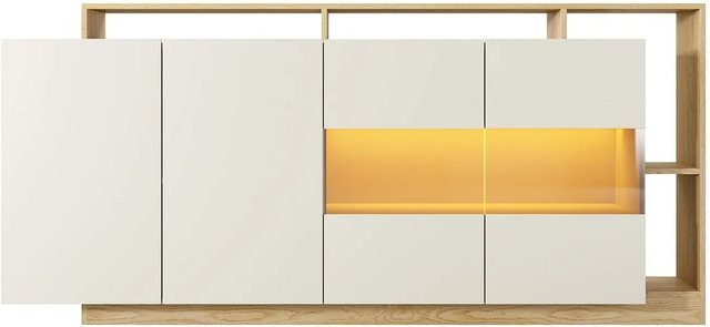 Vente-unique Sideboard Idesia Modern in Beige mit integrierter Beleuchtung und gehärtetem Glas, Breite: 200 cm - Bild 1